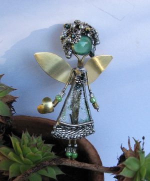 Anđeo broš – ogrlica zeleno providna