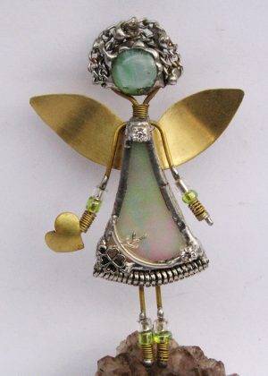 Anđeo broš – ogrlica zeleno roza,metalik